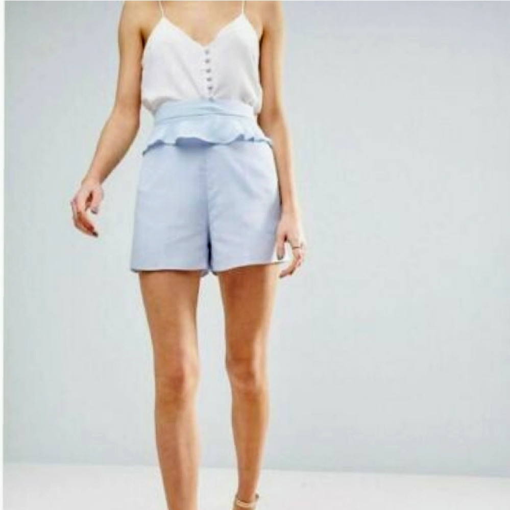 ASOS Ruffle Peplum High Waist Blue shorts size 10